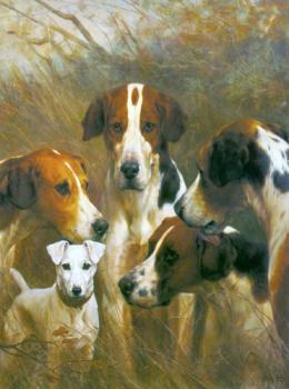 托馬斯 佈林尅斯 Foxhounds and a Hunt Terrier